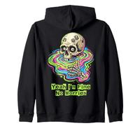 Yeah I'm Fine No Worries Funny Skull Skeleton Trippy Graphic Zip Hoodie