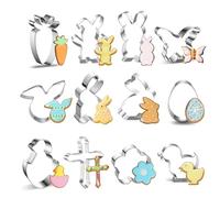YeaHapiday 12PCS Easter Cookie Cutters, 403 Stainless Steel Easter Cookie Cutters, Reusable Easter Biscuit Cutters Set, Egg, Chick, Rabbit Face for Baking Cakes, Biscuits,Easter Party Decoration