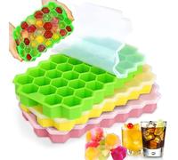 YeaHapiday 3 Pack Ice Cube Trays with Lids, Ice Cube Moulds Set,Ice Molds Silicone, 37 Grid Flexible for Chilled Drinks,Whiskey,Cocktail,Easy Release & BPA Free