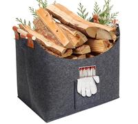 YeaHapiday Felt Firewood Basket with Handles Log Baskets for Fireplaces Indoor Outdoor Foldable Multi-Use Firewood wicker basket for Shopping, Vegetables, Newspaper or Firewood 45x32x40 cm Dark Grey