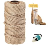 YeaHapiday Sisal Rope 50m x 6mm hemp Rope for cat scratcher Natural Jute Rope with 1 Cat Mouse Toys for Replace Scratching Post, Garden Bundling, Craft Decoration Repair Cat Tree, DIY Projects