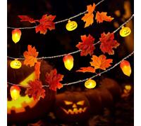 YeahBoom Autumn Fairy Lights, 1.5 m 10 LED Maple Leaves Fairy Lights, Battery Operated, Pumpkin Maple Leaves Acorn, Autumn Maple Leaf Pumpkins Fairy Lights for Indoor Outdoor Thanksgiving Halloween