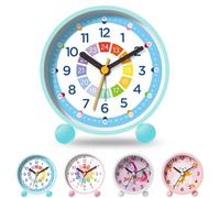 YeahBoom Children's Alarm Clock, Silent Learning Alarm Clock, Children's Alarm Clock for Beginners to School, Analogue Alarm Clock, No Ticking Children's Alarm Clock, Battery Operated Alarm Clock