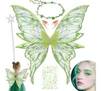 YeahBoom Children's fairy wings, butterfly wings with elf ears, fairy headband and star fairy wands, butterfly wings, princess wings, wing costume for carnivals or parties