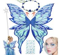 YeahBoom Children's fairy wings, butterfly wings with elf ears, fairy headband and star fairy wands, butterfly wings, princess wings, wing costume for carnivals or parties