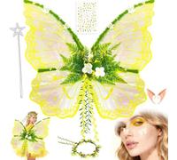 YeahBoom Children's fairy wings, butterfly wings with elf ears, fairy headband and star fairy wands, butterfly wings, princess wings, wing costume for carnivals or parties