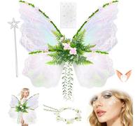 YeahBoom Children's fairy wings, butterfly wings with elf ears, fairy headband and star fairy wands, butterfly wings, princess wings, wing costume for carnivals or parties