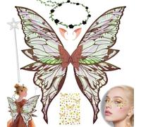 YeahBoom Children's fairy wings, butterfly wings with elf ears, fairy headband and star fairy wands, butterfly wings, princess wings, wing costume for carnivals or parties
