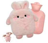 YeahBoom Children's Hot Water Bottle, Rabbit Hot Water Bottle with Soft, Removable, Washable Cover, Premium Rubber & Fabric, Pink, Animal-themed