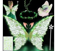 YeahBoom Fairy Wings LED Luminous with Elf Ears LED Fairy Headband and Star Wands Butterfly Wings Costume for Carnival Party