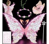 YeahBoom Fairy Wings LED Luminous with Elf Ears LED Fairy Headband and Star Wands Butterfly Wings Costume for Carnival Party