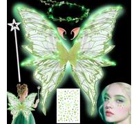 YeahBoom Fairy Wings LED Luminous with Elf Ears LED Fairy Headband and Star Wands Butterfly Wings Costume for Carnival Party