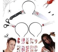 YeahBoom Halloween Knife in the Head, Pack of 3 Halloween Headbands, Bloody, Halloween Horror Headband Set, Halloween Headband, Halloween Accessories, for Carnival, Halloween Costume, Party, Cosplay