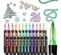 YeahBoom Outline Pen Set, 24 Colours, Double Lines Glitter Pens, Double Line Marker, Colours Magic Pens, Metallic Magic Pens for Painting, Gift Card, Scrapbooking, Halloween Adults