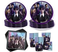 YeahBoom Wednesday Party Tableware Set, Wednesday Birthday Decoration, Wednesday Theme Birthday Party, Children's Birthday Party Tableware Supplies, with Paper Plates, Napkins Cups