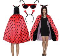 YeahBoom Women's Ladybird Costume, Lady Bug Costume, Adult Ladybird Costume with Accessories, Carnival Red/Black Cape Party, Ladybug Costume Adult