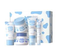 Yeahdor 5 Piece Milk Skincare Kit for Women Girls Includes Cleanser Toner Moisturizer for Daily Hydration and Nourish Blue One Size