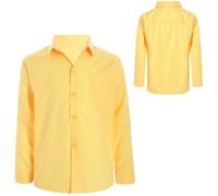 Yeahdor Boys' Formal Tops Long Sleeve Student Blouse School Uniform Solid Color Cotton Twill Dress Shirts Yellow 11-12 Years