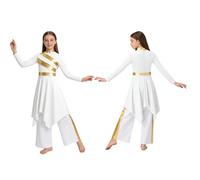 Yeahdor Child Girls Church Choir Gown Liturgical Praise Dance Dress with Pants Set Lyrical Worship Costume White 13-14 Years