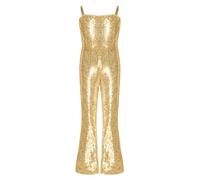 Yeahdor Girls 70s 80s Hippie Disco Funky Dance Costume Movie Character Costume Shiny Sequins Cami Jumpsuit Gold 13-14 Years