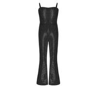 Yeahdor Girls 70s 80s Hippie Disco Funky Dance Costume Movie Character Costume Shiny Sequins Cami Jumpsuit Black 11-12 Years