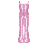 Yeahdor Girls 70s 80s Hippie Disco Funky Dance Costume Movie Character Costume Shiny Sequins Cami Jumpsuit Pink 11-12 Years