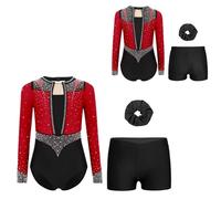 Yeahdor Girls Gymnastics Leotards with Shorts Ballet Dance Set Active Biketards Sports Workout 3pcs Activewear Burgundy Black 5-6 Years