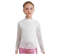 Yeahdor Girls See-Through Lace Blouse Long Sleeve Summer Top Casual Outdoor Holiday Sheer T-Shirt Undershirt White 3-4 Years