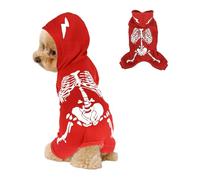 Yeahdor Glowing Skeleton Dog Hoodie Costume Halloween Pet Jumpsuit Fun Breathable Stretchy Cat Puppy Apparel Red S