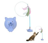 Yeahdor Interactive Cat Chase Toy Suction Cup Feather Wand For Wall Or Window Fun Exercise Rod For Indoor Cats Blue One Size