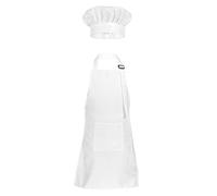 Yeahdor Kids Boys Girls Kitchen Cooking Adjustable Apron and Chef Hat Set Chef Costume Baking Painting Training Wear White L