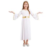 Yeahdor Kids Girls Angel Dress Lyrical Praise Dance Costume Halloween Full Length Robe Dress Church Liturgical Worship Gown White 5-6 Years