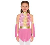 Yeahdor Kids Girls Cavegirl Costume Caveman Costumes Leopard Print Patchwork Caveman Style Cave Dress Pink 9-10 Years