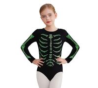 Yeahdor Kids Girls Halloween Skeleton Jumpsuit Carnival Cosplay Birthday Party Skull Bone Costume Green 5-6 Years