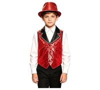 Yeahdor Kids Show Outfit Sequin Vest Hat Set for Dance Party Contrast Collar Top Stage Gathering Apparel Red 13-14 Years