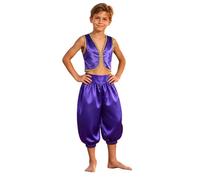 Yeahdor Kids Sultan King Costume Boys Street Rats Costume Purple 5-6 Years | Desert Prince,Eastern Royal Outfit,Magic Dress-up,Silky Satin,2 Pcs Sets,Waistcoat with Shorts,Arabian Two Pieces