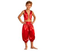 Yeahdor Kids Sultan King Costume Boys Street Rats Costume Red 15-16 Years | Desert Prince,Eastern Royal Outfit,Magic Dress-up,Silky Satin,2 Pcs Sets,Waistcoat with Shorts,Arabian Two Pieces