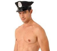 Yeahdor Men's Police Hat Cop Hat Officer Policeman Cap Cosplay Halloween Party Accessories Black Type B One Size
