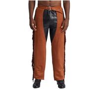 Yeahdor Mens Suede Fringe Western Cowboy Pants Equestrian Protective Bottom Open Crotch Leggings Pants Brown XL