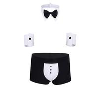 Yeahdor Men's Waiter G-String Thong Boxer Underewear Gentleman Outfits Bow Tie Collar Bracelets Lingerie Set Type A Black&White XXL