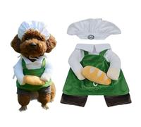 Yeahdor Pet Chef Costume Halloween Dog Cat Uniform With Chef Hats For Puppy Kitten Funny Cook Cosplay For Party Photos Green B2