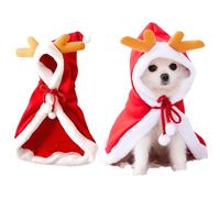Yeahdor Pet Christmas Cloak Hat Set Reindeer Hooded Cape Cute Xmas Party Apparel For Small Medium Dogs Cats Red S