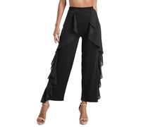 Yeahdor Women's Latin Dance Pants High Waist Wide-Leg Trousers Belly Dance Pants Modern Dance Practice Pants Black XXL