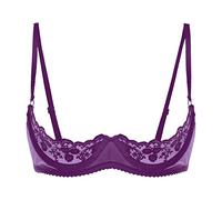 Yeahdor Women's Sexy Balconette Bra Lace Demi Half Cup Underwire Low Cut Plus Size Bras Purple XXL