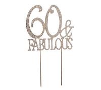 YeahiBaby 60 and Fabulous Cake Topper Sparkly Rhinestone Diamond Cupcake Toppers 60th Birthday Party Decorations for Wedding Anniversary (Golden)