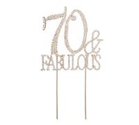 YeahiBaby 70 and Fabulous Cake Topper Sparkly Rhinestone Diamond Cupcake Toppers 70th Birthday Party Decorations for Wedding Anniversary (Golden),21.8 x 12.2 x 0.3cm