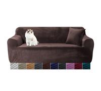 Yeahmart Thick Sofa Covers 1/2/3 Seater Pure Color Sofa Protector Velvet Easy Fit Elastic Fabric Stretch Couch Slipcover (Brown, 1 Seater 90-140cm)
