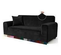 Yeahmart Thick Velvet Sofa Cover, 2 Seater Loveseat Slipcover, Black | Soft Stretch Furniture Protector for Pets Dogs Cats, with Foam Rods for Non Slip, Machine Washable Living Room Couch Shield