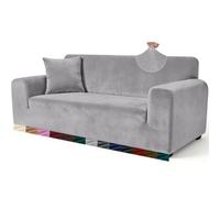 Yeahmart Thick Velvet Sofa Cover, 3 Seater Couch Slipcover, Light Grey | Soft Stretch Furniture Protector for Pets Dogs Cats, with Foam Rods for Non Slip, Machine Washable Living Room Couch Shield