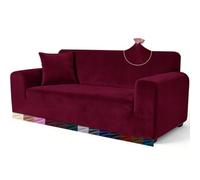 Yeahmart Thick Velvet Sofa Covers 1 Seater - Premium Stretch Couch Cover Armchair Slipcover - Soft Furniture Protector for Pets - Includes Foam Rods for Non-Slip Fit - Machine Washable, Red